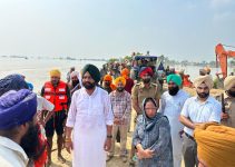 Cabinet Minister Laljit Singh Bhullar takes stock of works being carried out on a war footing to fill the breach in Dhussi bundh