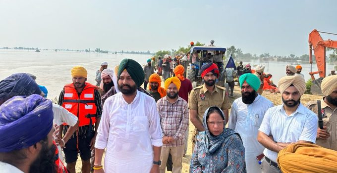 Cabinet Minister Laljit Singh Bhullar takes stock of works being carried out on a war footing to fill the breach in Dhussi bundh